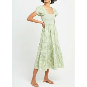 O.P.T. // ltd ed daphne gingham smocked on/off shoulder puff sleeve tiered dress